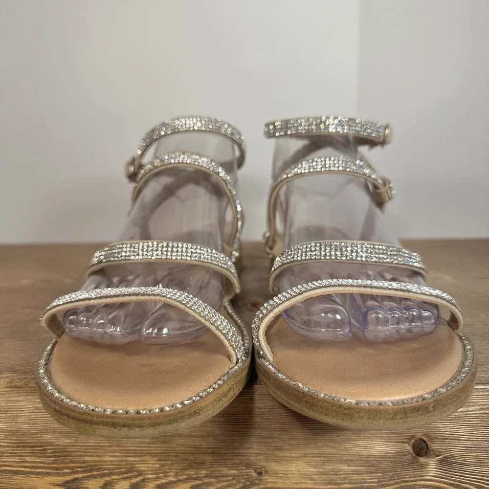 Steve Madden Transport-R Rhinestone Flat Sandals SZ 9 Sparkle Gladiator Y2K Nude